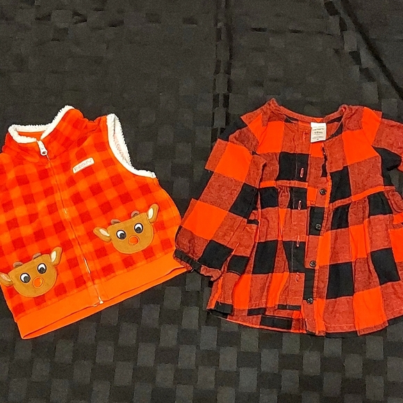 Baby Christmas Tops Bundle Plaid Red and Black Shirt with Rudolph Vest 18 Months - Picture 1 of 5
